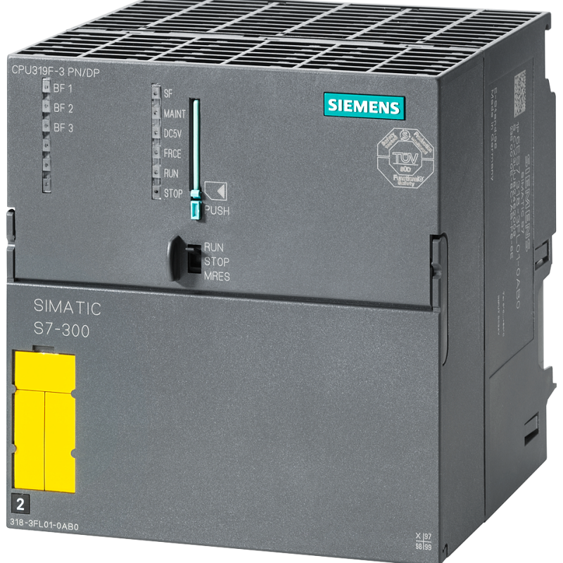 نمای نزدیک از یک دستگاه صنعتی کوچک با دکمه زرد