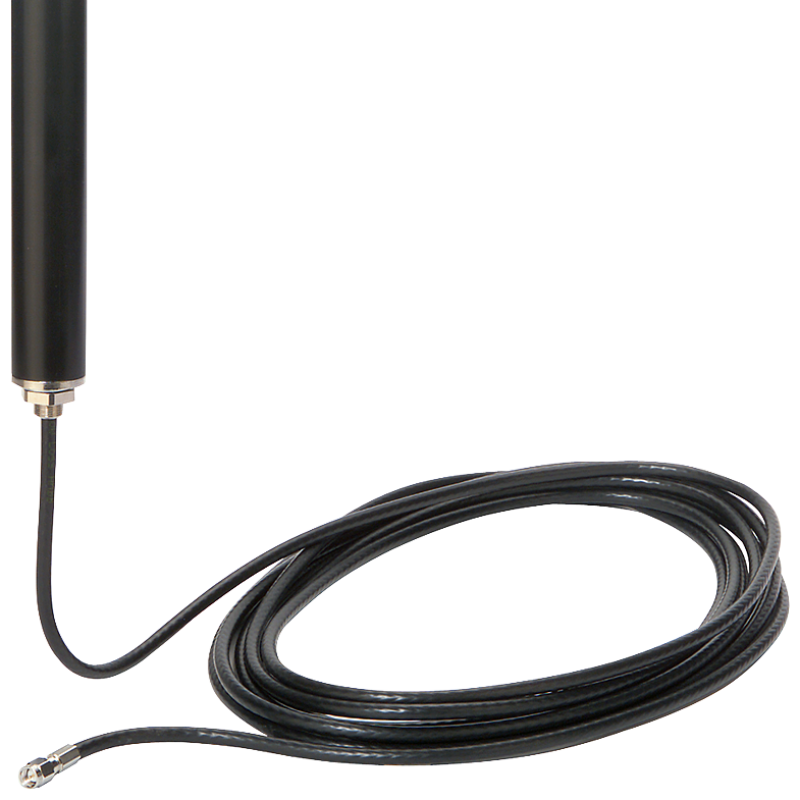 نمای نزدیک از یک آنتن سیاه با یک سیم بلند