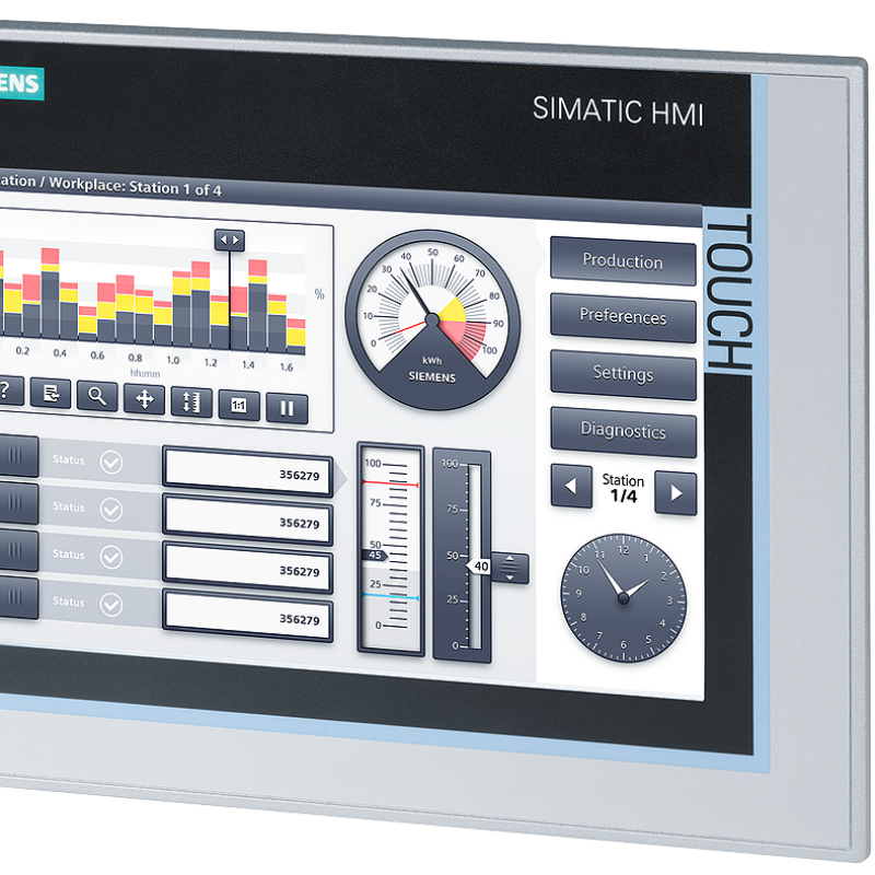 نمای نزدیک از صفحه کامپیوتر با ساعت و کنترل های مختلف