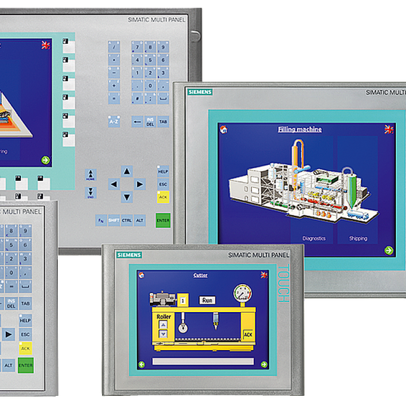 سه مانیتور که انواع تجهیزات الکتریکی را بر روی پس زمینه سیاه نمایش می دهند