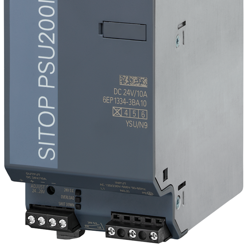 نمای نزدیک از یک واحد منبع تغذیه با دکمه توقف