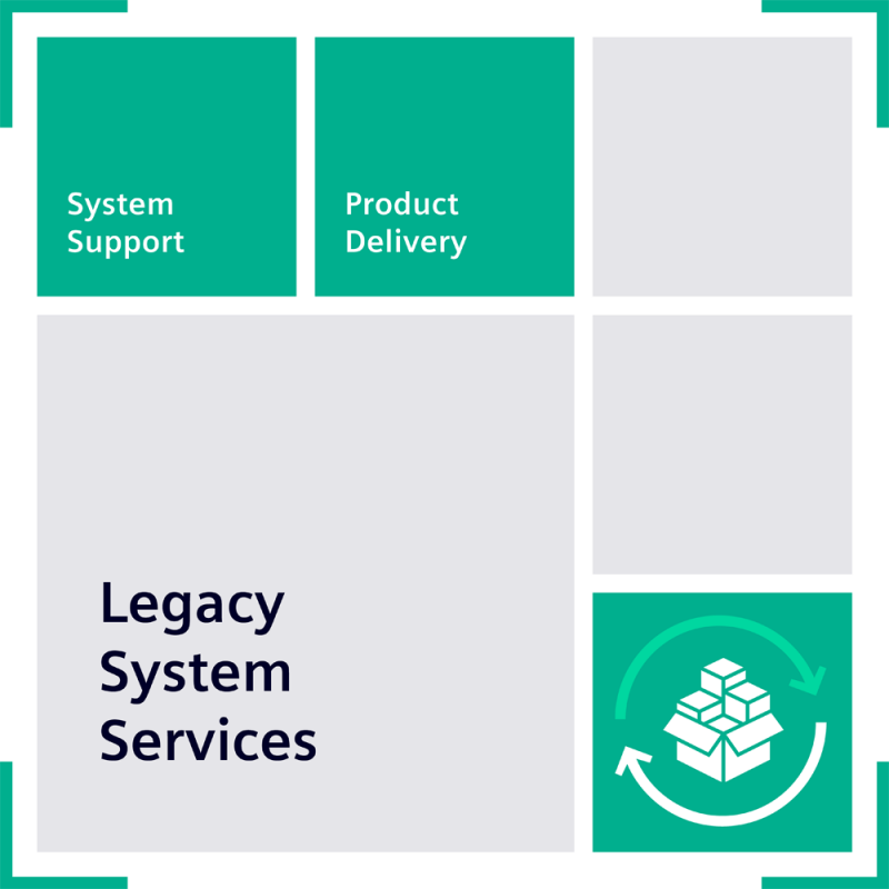 گرافیک سفید و سبز با کلمات Legacy System Services
